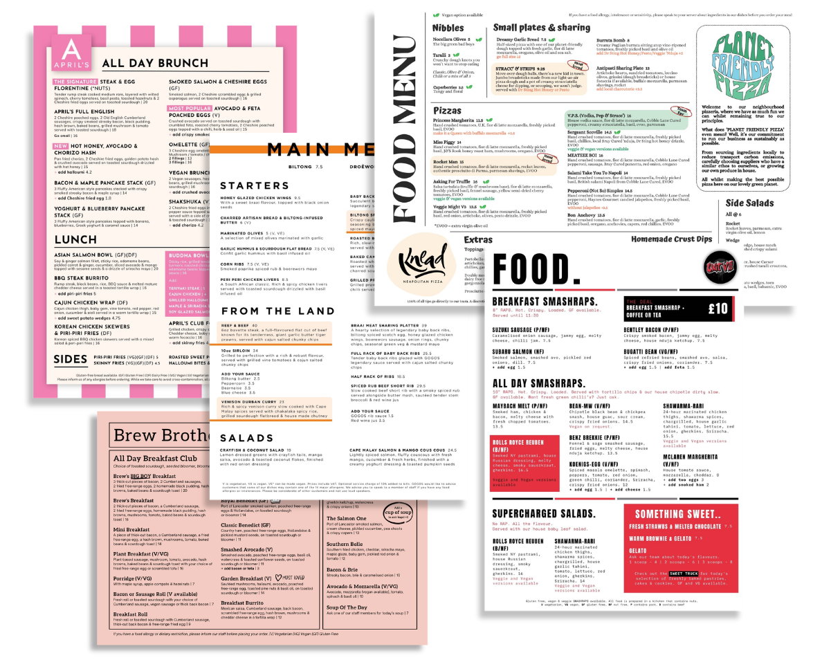 Examples of our menu designs