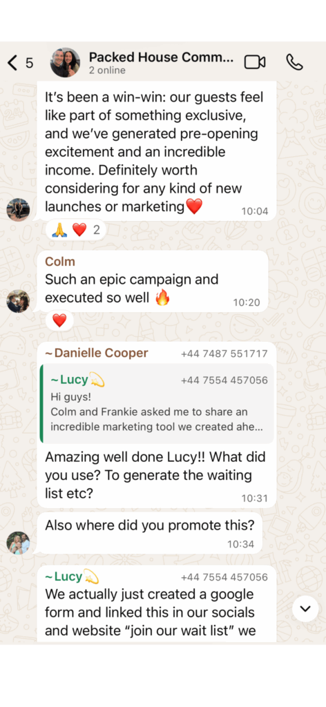 Packed House WhatsApp community chat